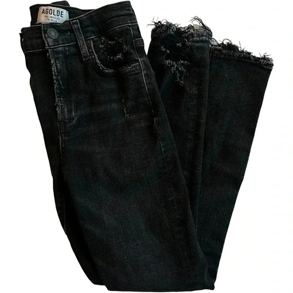 AGOLDE | Sophie High Rise Skinny Crop Jeans Temple Black Denim Distressed Hem 24 - Picture 5 of 8